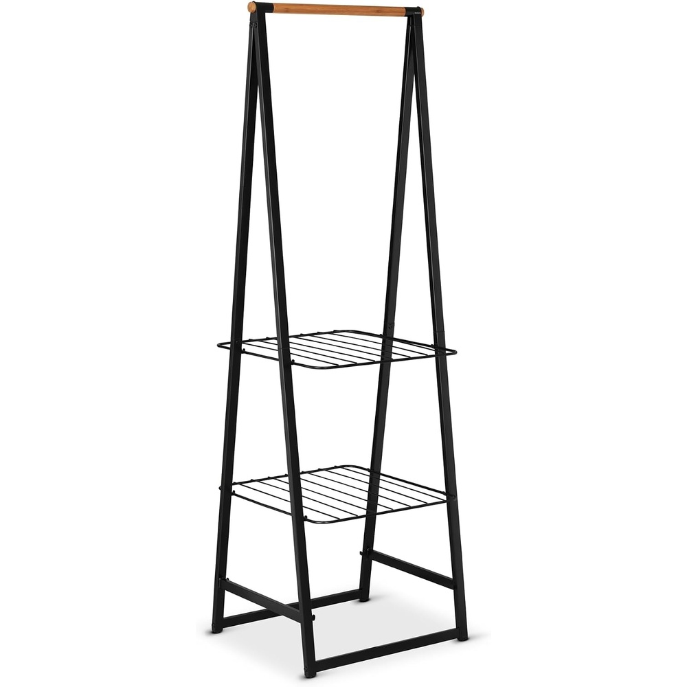 image:imageBrabantia  Linn Clothes Rack Compact  Free Standing Clothing Rail  Clothes Storage  Hang Air or Dry Clothes  Sturdy Steel Frame amp Bamboo Rod  19 x 13 x 67 inches  BlackBlack