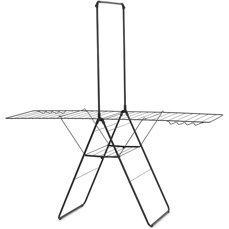 image:imageBrabantia HangOn Clothes Drying Rack with Garment Rail  82ft 25m  White  Large Indoor Clothes Airer Laundry Stand with 2 FoldOut Wings amp Hanger Hooks Folds Flat  Fits 3 Full LoadsMatt Black