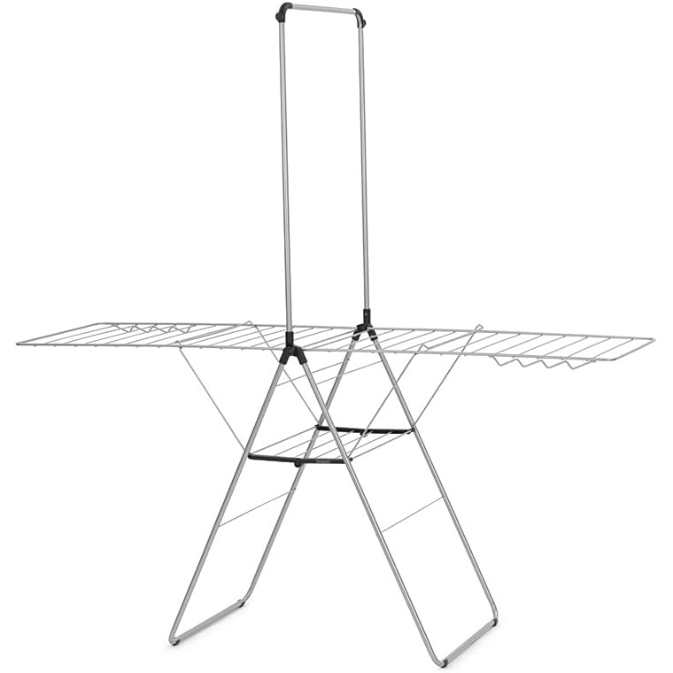 image:imageBrabantia HangOn Clothes Drying Rack with Garment Rail  82ft 25m  White  Large Indoor Clothes Airer Laundry Stand with 2 FoldOut Wings amp Hanger Hooks Folds Flat  Fits 3 Full LoadsMetallic Gray