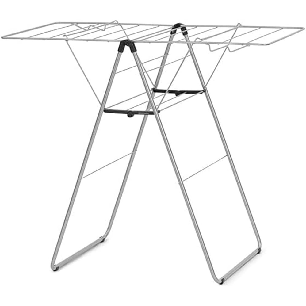 image:imageBrabantia HangOn Compact Clothes Drying Rack  49ft 15m  White  Small Indoor Clothes Airer Laundry Stand with 2 FoldOut Wings amp Hanger Hooks Folds Flat Ideal for Condos  Fits Full LoadMetallic Gray