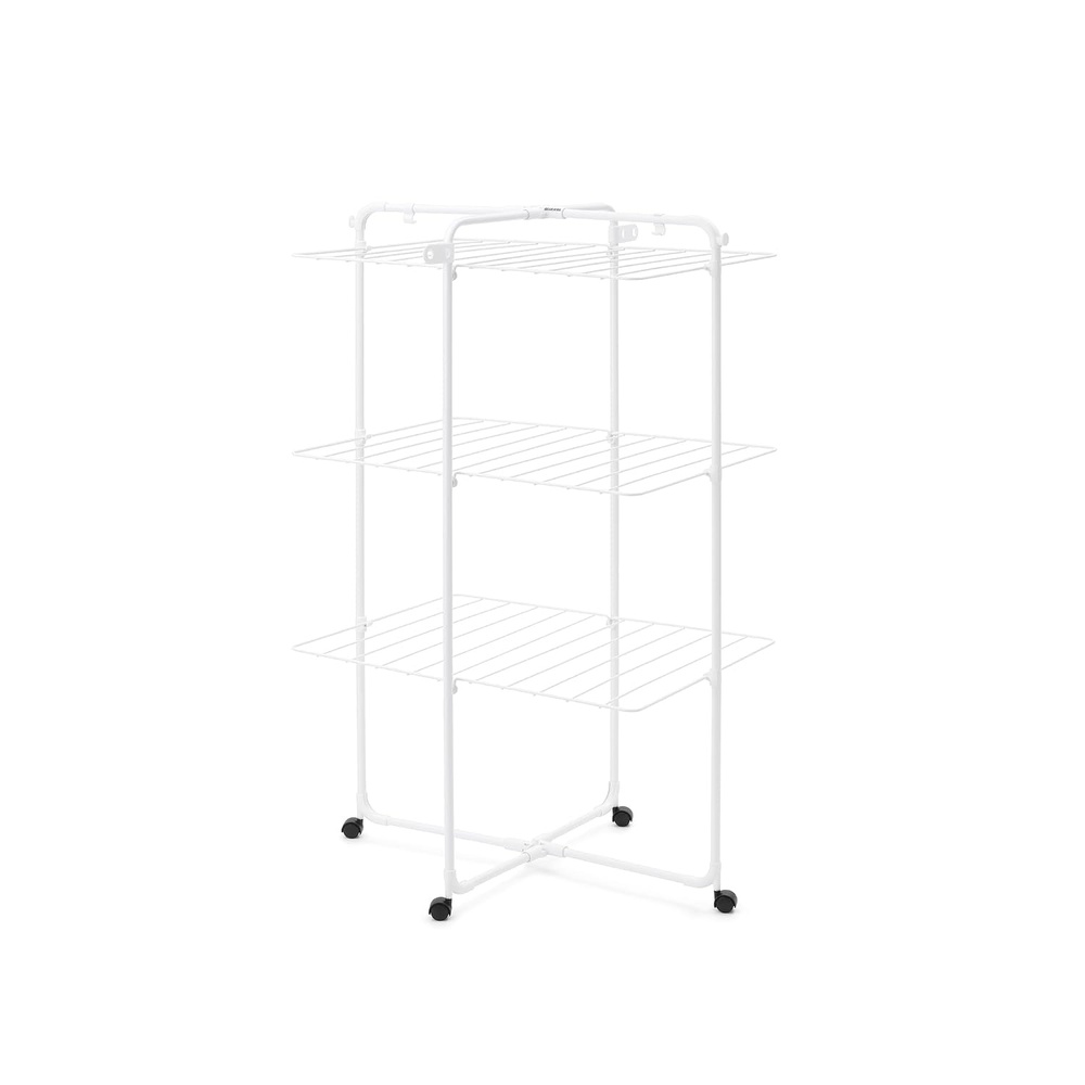 image:imageBrabantia HangOn Tower Clothes Drying Rack with Wheels  76ft 23m  White  Tall 3Tier Indoor Clothes Airer with Adjustable Shelves for Towels Folds Flat to Save Space  Fits 2 Full LoadsWhite