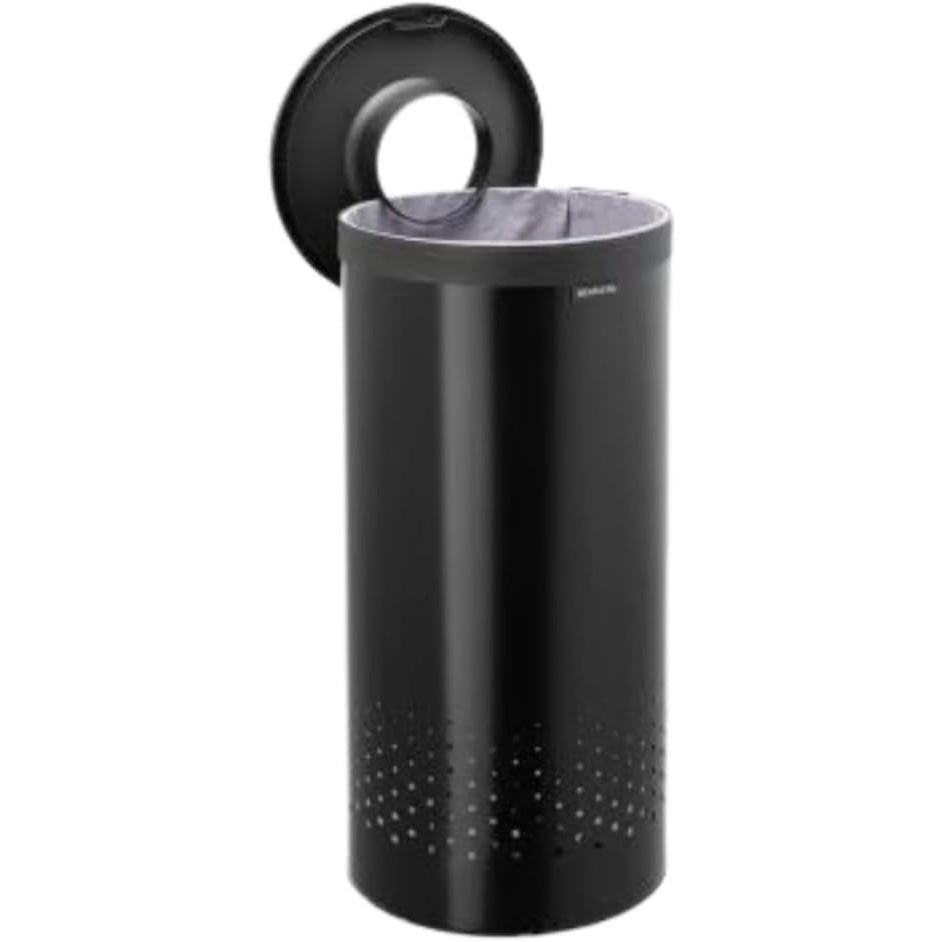 image:imageBrabantia Laundry Basket with Lid  9 Gal Washing Hamper with Removable Cotton Bag amp QuickDrop Opening  SpaceSaving Laundry Hamper  Matt BlackMatt Black
