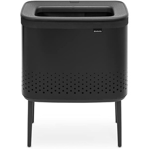 Brabantia Bo Laundry Hamper (White) Removable Laundry Bag 16 Gal, Ventilated Stylish Discreet Dirty Clothes Holder, Flat Back, Anti-Rust Materials for Bathroom Use(Matt Black)