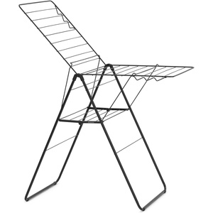 Brabantia HangOn Clothes Drying Rack | 67ft (20m) | Matt Black | Large Indoor Clothes Airer Laundry Stand with 2 Fold-Out Wings & Hanger Hooks, Folds Flat | Fits 2 Full Loads