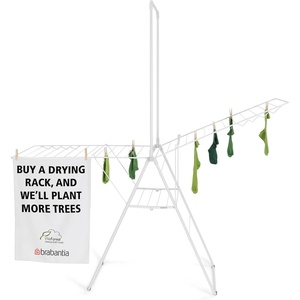 Brabantia HangOn Clothes Drying Rack with Garment Rail | 82ft (25m) | White | Large Indoor Clothes Airer Laundry Stand with 2 Fold-Out Wings & Hanger Hooks, Folds Flat | Fits 3 Full Loads(Fresh White)