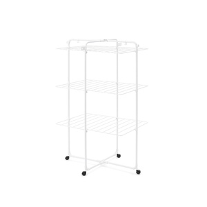 Brabantia HangOn Tower Clothes Drying Rack with Wheels | 76ft (23m) | White | Tall 3-Tier Indoor Clothes Airer with Adjustable Shelves for Towels, Folds Flat to Save Space | Fits 2+ Full Loads(White)