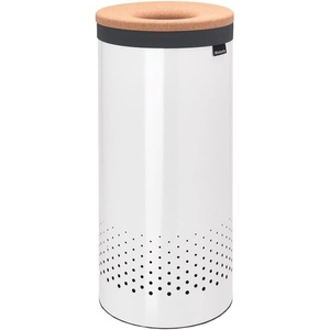 Brabantia Laundry Basket with Lid | 9 Gal Washing Hamper with Removable Cotton Bag & Quick-Drop Opening | Space-Saving Laundry Hamper | Matt Black(White)
