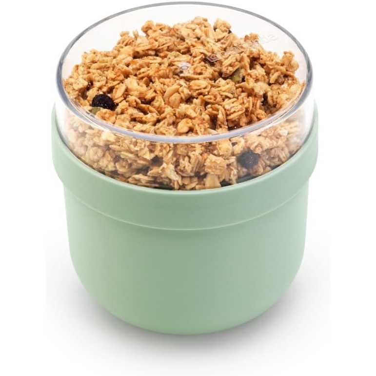 image:imageBrabantia Make amp Take Breakfast Bowl with Removable Clear Compartment for Toppings Dark Gray 100 Leakproof Microwave amp Freezer Safe Oats Fruit Cereal Container 17 fl ozJade Green
