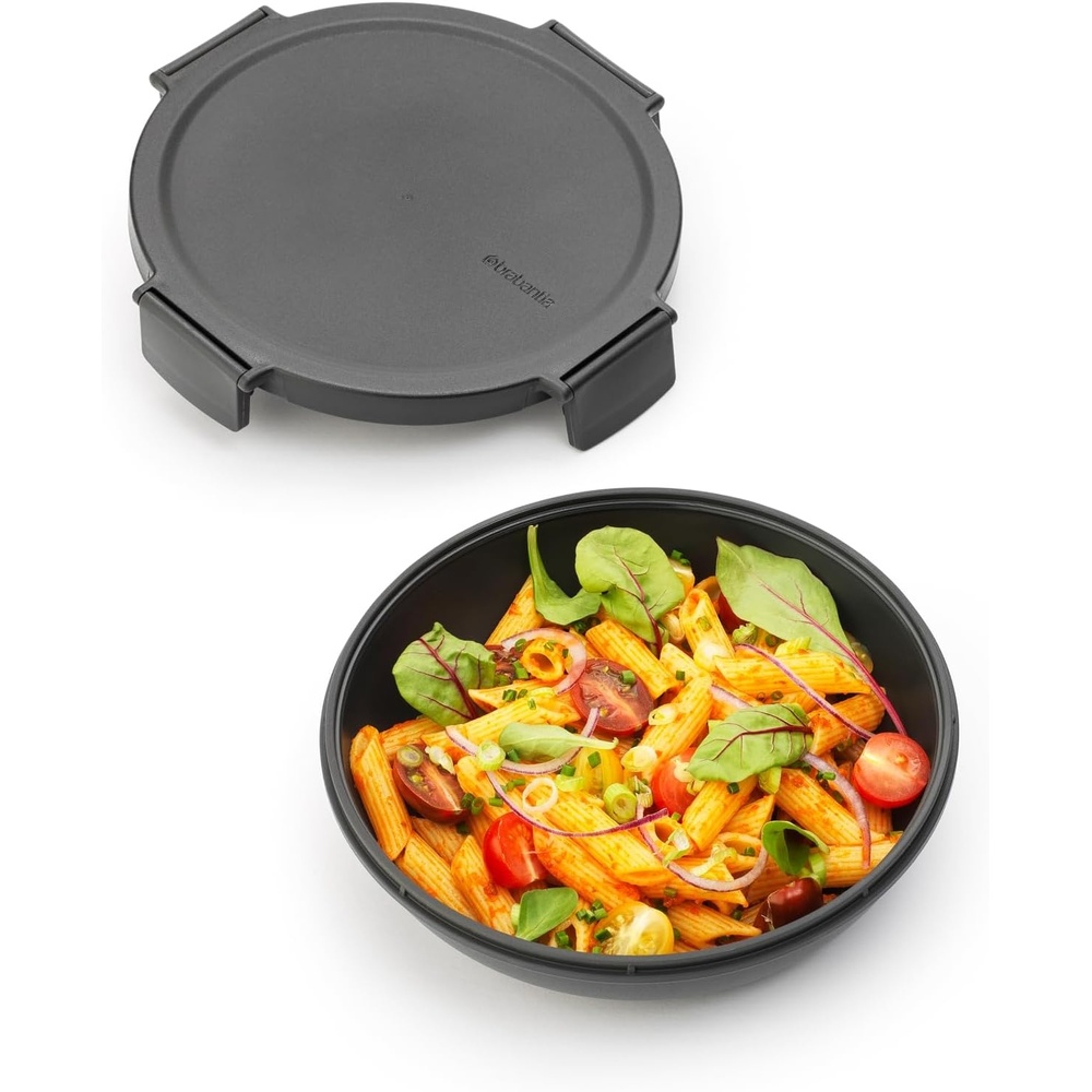 image:imageBrabantia Make amp Take Salad Bowl with Removable Tray for Toppings amp Dressings Jade Green 100 Leakproof Microwave amp Freezer Safe Meal Prep ContainerDark Gray