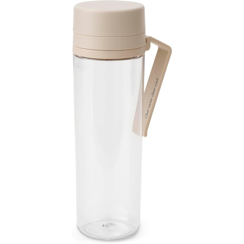 image:imageBrabantia Make amp Take Water Bottle with Strainer 17oz  Travel Water Bottle with Handle amp Fruit Sieve Infuser  Leakproof  Infuser  Easy Filling  Transparent  Dishwasher Safe  Light GraySoft Beige