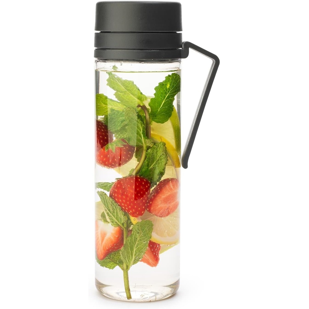 image:imageBrabantia Make amp Take Water Bottle with Strainer 17oz  Travel Water Bottle with Handle amp Fruit Sieve Infuser  Leakproof  Infuser  Easy Filling  Transparent  Dishwasher Safe  Light GrayDark Gray