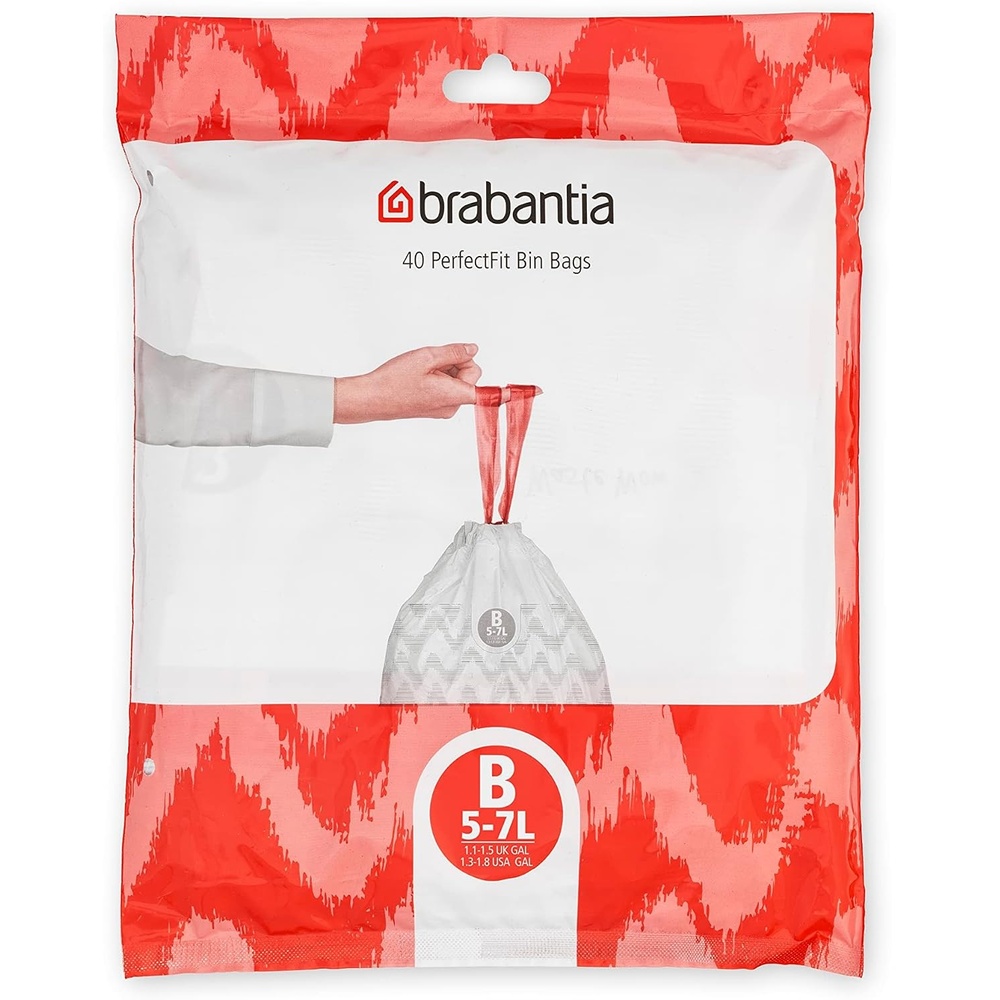 image:imageBrabantia PerfectFit Trash Bags Size R95 Gal Thick Plastic Trash Can Liners with Drawstring Handles 120 BagsWhite  Code B