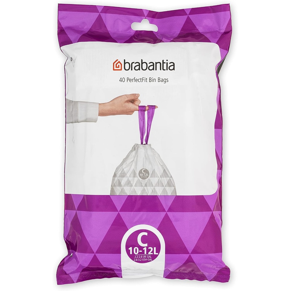 image:imageBrabantia PerfectFit Trash Bags Size R95 Gal Thick Plastic Trash Can Liners with Drawstring Handles 120 BagsWhite  Code C