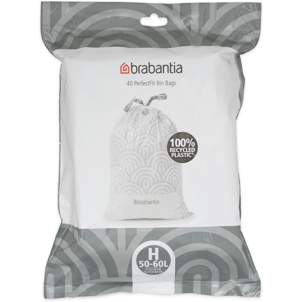 image:imageBrabantia PerfectFit Trash Bags Size R95 Gal Thick Plastic Trash Can Liners with Drawstring Handles 120 BagsWhite  Code H