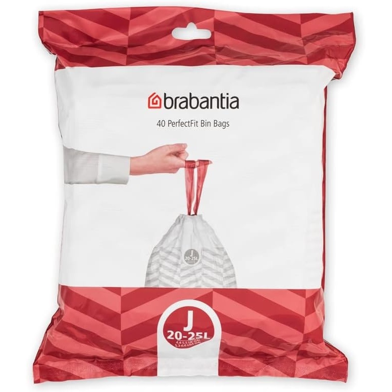image:imageBrabantia PerfectFit Trash Bags Size R95 Gal Thick Plastic Trash Can Liners with Drawstring Handles 120 BagsWhite  Code J
