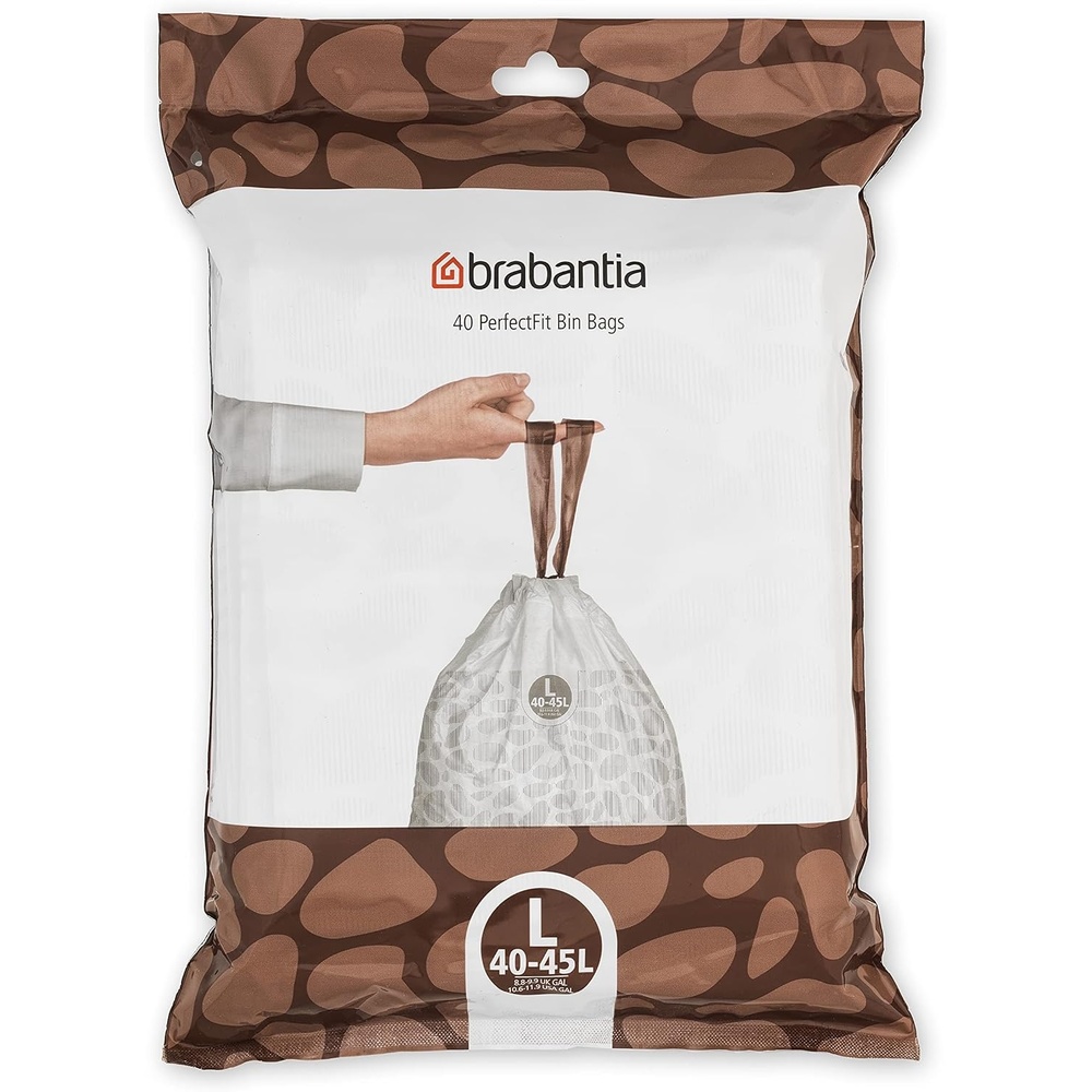 image:imageBrabantia PerfectFit Trash Bags Size R95 Gal Thick Plastic Trash Can Liners with Drawstring Handles 120 BagsWhite  Code L