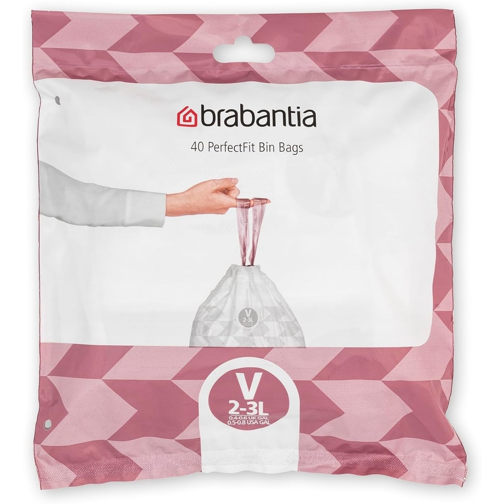 image:imageBrabantia PerfectFit Trash Bags Size R95 Gal Thick Plastic Trash Can Liners with Drawstring Handles 120 BagsWhite  Code V