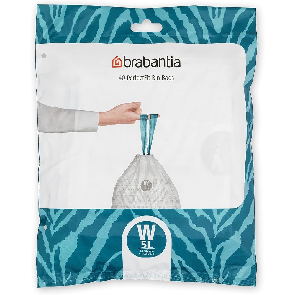 image:imageBrabantia PerfectFit Trash Bags Size R95 Gal Thick Plastic Trash Can Liners with Drawstring Handles 120 BagsWhite  Code W