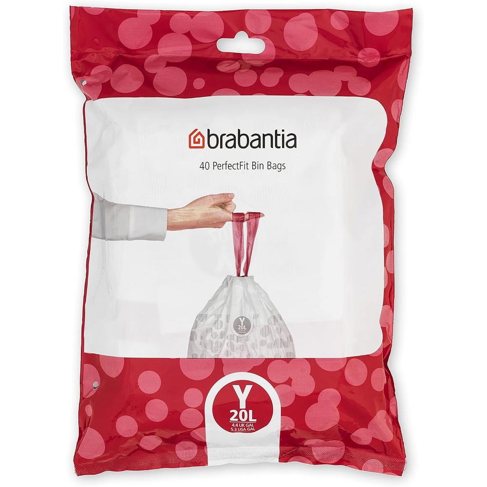 image:imageBrabantia PerfectFit Trash Bags Size R95 Gal Thick Plastic Trash Can Liners with Drawstring Handles 120 BagsWhite  Code Y