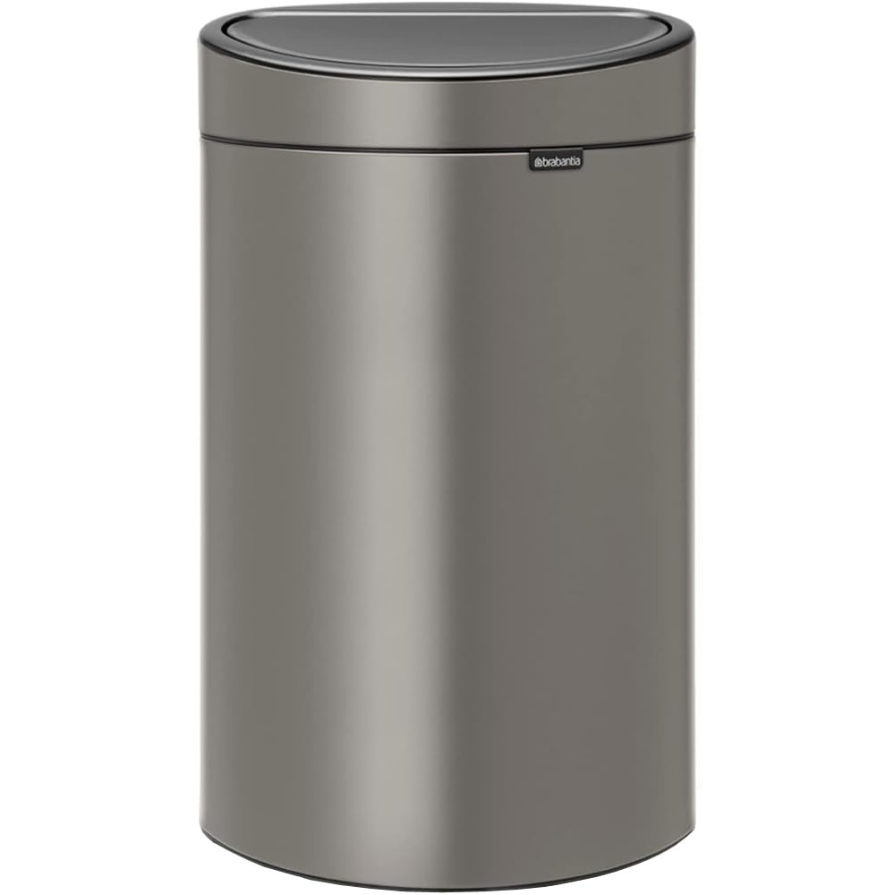 image:imageBrabantia PressTop Kitchen Trash Can with Flat Back  Brilliant Steel  106 Gallon  40L  Home Trash Can with SoftTouch StayOpen Lid amp Removable Inner Bucket  Flat Against Wall   Trash BagsPlatinum