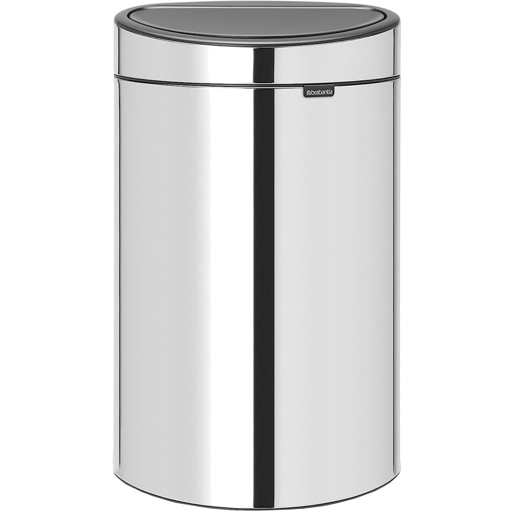 image:imageBrabantia PressTop Kitchen Trash Can with Flat Back  Brilliant Steel  106 Gallon  40L  Home Trash Can with SoftTouch StayOpen Lid amp Removable Inner Bucket  Flat Against Wall   Trash BagsBrilliant Steel