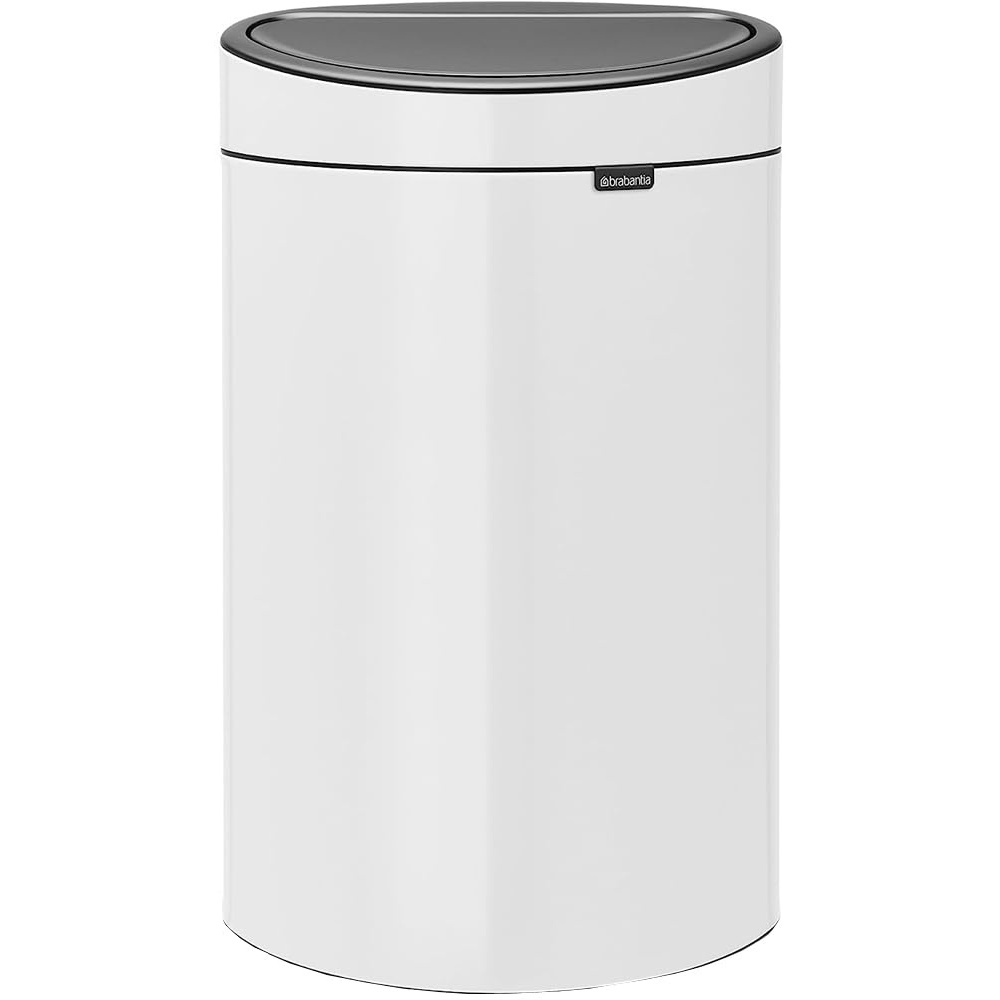 image:imageBrabantia PressTop Kitchen Trash Can with Flat Back  Brilliant Steel  106 Gallon  40L  Home Trash Can with SoftTouch StayOpen Lid amp Removable Inner Bucket  Flat Against Wall   Trash BagsWhite