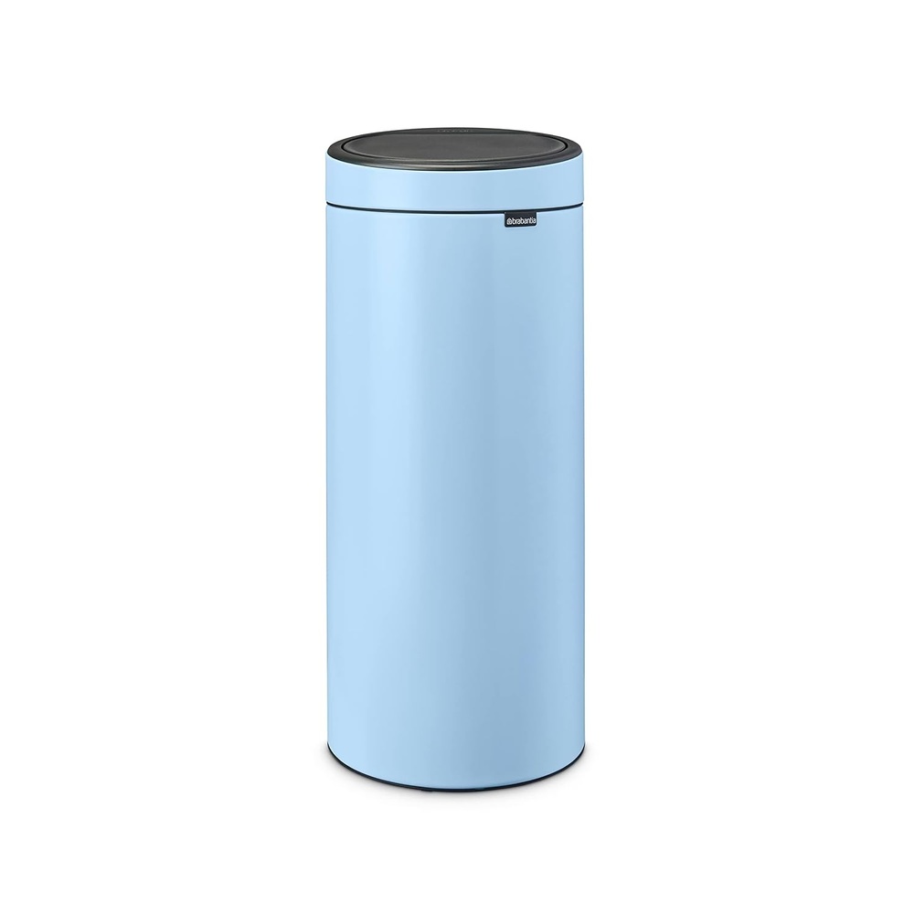 image:imageBrabantia PressTop Kitchen Trash Can with Flat Back  Brilliant Steel  106 Gallon  40L  Home Trash Can with SoftTouch StayOpen Lid amp Removable Inner Bucket  Flat Against Wall   Trash BagsDreamy Blue