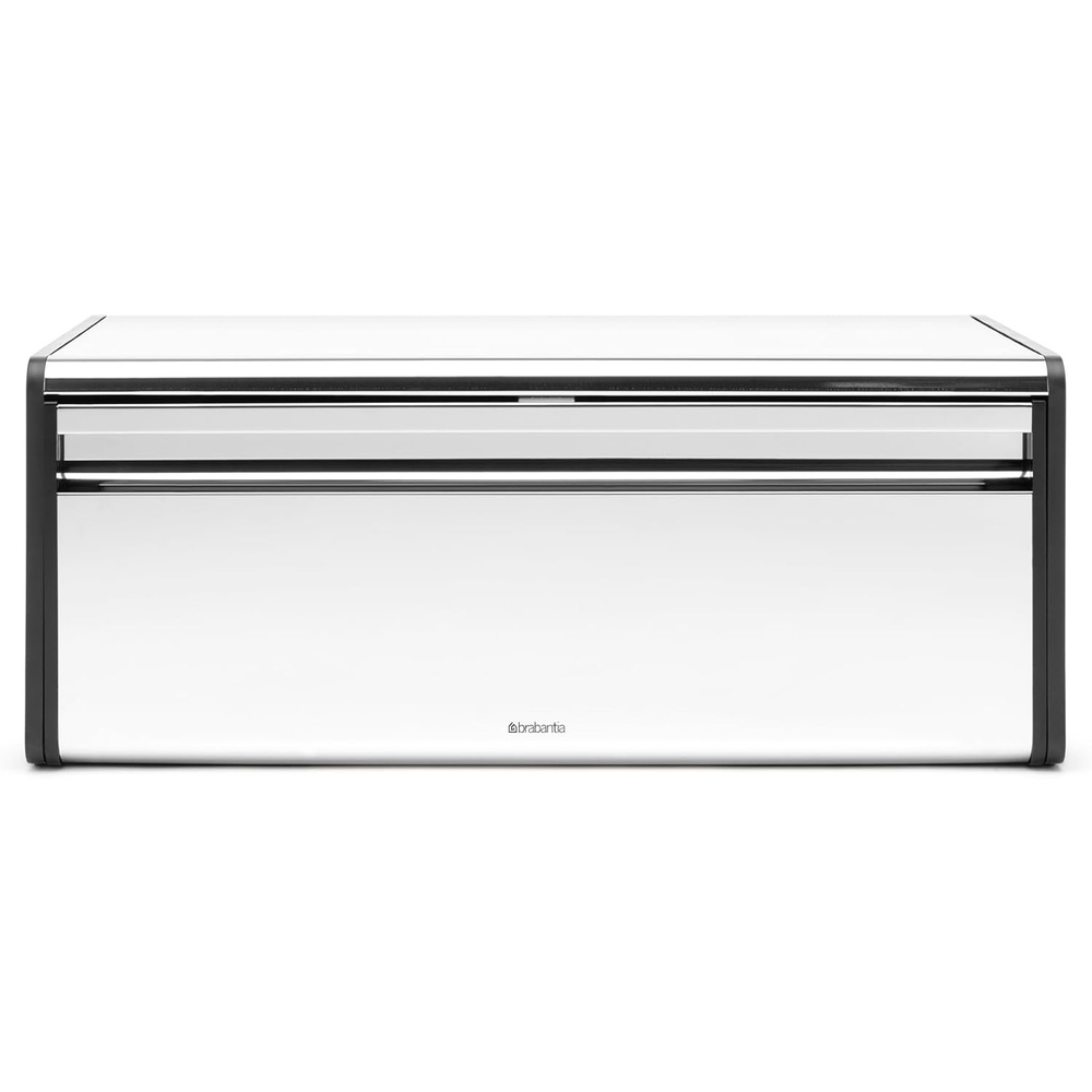 image:imageBrabantia Rectangular Fall Front Bread Box  Brilliant Steel  Large Metal Front Opening Bread Store for Kitchen Countertop  Flat Top for Extra Storage Magnet Closing Lid  Fits 2 LoavesBrilliant Steel