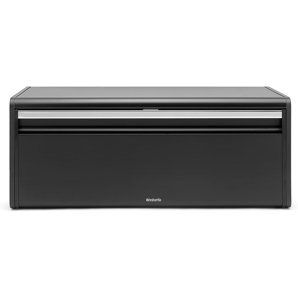 image:imageBrabantia Rectangular Fall Front Bread Box  Brilliant Steel  Large Metal Front Opening Bread Store for Kitchen Countertop  Flat Top for Extra Storage Magnet Closing Lid  Fits 2 LoavesMatt Black