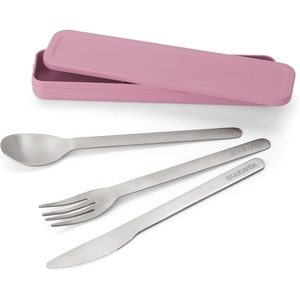 Brabantia – Make & Take Cutlery Set with Case – Pack of 3: Cutlery Knife, Spoon, & Fork – Hygienic Compact Design – Stainless Steel – Dishwasher Safe – Travel Cutlery Set for 1 Person – Black(Lilac Pink)