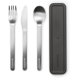 Brabantia – Make & Take Cutlery Set with Case – Pack of 3: Cutlery Knife, Spoon, & Fork – Hygienic Compact Design – Stainless Steel – Dishwasher Safe – Travel Cutlery Set for 1 Person – Black(Stainless Steel)