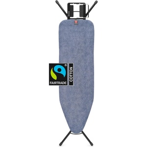 Brabantia Comfort Ironing Board with Solid Steam Iron Rest | Medium (Size B) | Fairtrade Metalized Cover | Adjustable Height (27-38″), Easy Fold, Anti-Collapse Lock, Non-Slip Feet(Denim Blue)