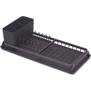 Brabantia Compact Dish Drying Draining Rack (Dark Gray) Plastic Easy-Clean Drip Tray & Removable Cutlery Basket(Dark Gray)