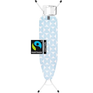 Brabantia Compact Ironing Board with Left/Right Adjustable Steam Iron Rest | Small (Size A) | Fairtrade Denim Blue Cover | Adjustable Height (27-38″), Easy Fold, Anti-Collapse Lock, Non-Slip Feet(Fresh Breeze)