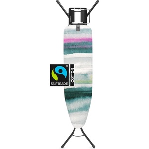 Brabantia Compact Ironing Board with Left/Right Adjustable Steam Iron Rest | Small (Size A) | Fairtrade Denim Blue Cover | Adjustable Height (27-38″), Easy Fold, Anti-Collapse Lock, Non-Slip Feet(Morning Breeze)
