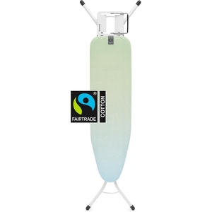 Brabantia Compact Ironing Board with Left/Right Adjustable Steam Iron Rest | Small (Size A) | Fairtrade Soothing Sea Cover | Adjustable Height (27-38″), Easy Fold, Anti-Collapse Lock, Non-Slip Feet