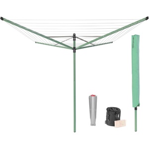 Brabantia Lift-O-Matic 50m + Ground Spike + Acc., Metallic Grey(Leaf Green)