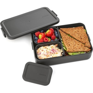 Brabantia Make & Take Bento Lunch Box (Light Gray) 2 Compartments & Lidded Pot, Lift-Out Tray Divider, BPA-Free, Airtight Snap Locks, Microwave & Freezer Safe, Travel Meal Prep Container, 68oz(Dark Gray)
