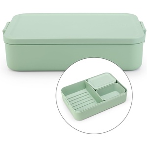 Brabantia Make & Take Bento Lunch Box (Light Gray) 2 Compartments & Lidded Pot, Lift-Out Tray Divider, BPA-Free, Airtight Snap Locks, Microwave & Freezer Safe, Travel Meal Prep Container, 68oz(Jade Green)