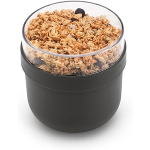 Brabantia Make & Take Breakfast Bowl with Removable Clear Compartment for Toppings (Dark Gray) 100% Leakproof, Microwave & Freezer Safe, Oats, Fruit, Cereal Container (17 fl oz)(Dark Gray)