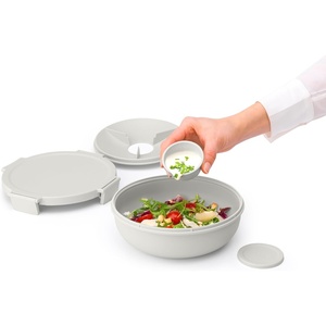 Brabantia Make & Take Salad Bowl with Removable Tray for Toppings & Dressings (Jade Green) 100% Leakproof, Microwave & Freezer Safe Meal Prep Container(Light Gray)