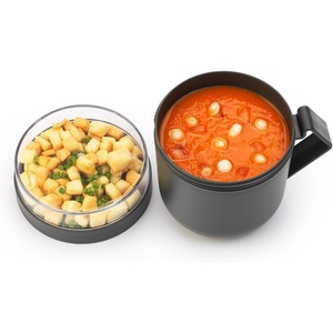 Brabantia Make & Take Soup Mug with Handle & Removable Clear Compartment for Toppings (Light Gray) 100% Leakproof, Microwave & Freezer Safe, Meal Prep Container (20 fl oz)(Dark Gray)