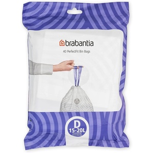 Brabantia PerfectFit Trash Bags (Size R/9.5 Gal) Thick Plastic Trash Can Liners with Drawstring Handles (120 Bags)(White – Code D)