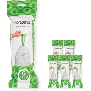 Brabantia PerfectFit Trash Bags (Size R/9.5 Gal) Thick Plastic Trash Can Liners with Drawstring Handles (120 Bags)(White – Code G)