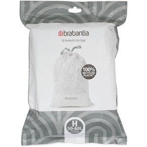 Brabantia PerfectFit Trash Bags (Size R/9.5 Gal) Thick Plastic Trash Can Liners with Drawstring Handles (120 Bags)(White – Code H)