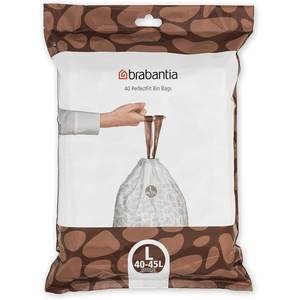 Brabantia PerfectFit Trash Bags (Size R/9.5 Gal) Thick Plastic Trash Can Liners with Drawstring Handles (120 Bags)(White – Code L)