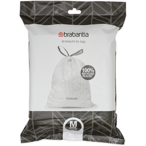 Brabantia PerfectFit Trash Bags (Size R/9.5 Gal) Thick Plastic Trash Can Liners with Drawstring Handles (120 Bags)(White – Code M)