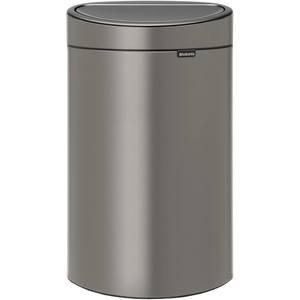 Brabantia Press-Top Kitchen Trash Can with Flat Back | Brilliant Steel | 10.6 Gallon / 40L | Home Trash Can with Soft-Touch Stay-Open Lid & Removable Inner Bucket | Flat Against Wall | + Trash Bags(Platinum)