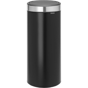 Brabantia Press-Top Kitchen Trash Can with Flat Back | Brilliant Steel | 10.6 Gallon / 40L | Home Trash Can with Soft-Touch Stay-Open Lid & Removable Inner Bucket | Flat Against Wall | + Trash Bags(Matt Black/Matt Steel)