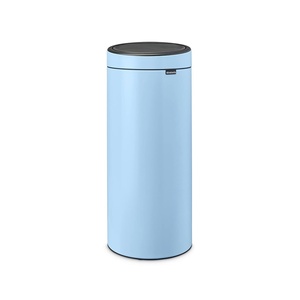 Brabantia Press-Top Kitchen Trash Can with Flat Back | Brilliant Steel | 10.6 Gallon / 40L | Home Trash Can with Soft-Touch Stay-Open Lid & Removable Inner Bucket | Flat Against Wall | + Trash Bags(Dreamy Blue)